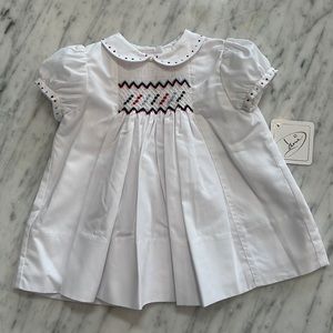 New Baby Girls Dani Sarah Louise White Red and Blue Smocked Dress